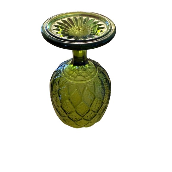 Indiana Glass Olive Green Diamond Pattern Pedestal Goblet Scalloped Edge Regent - Picture 3 of 9